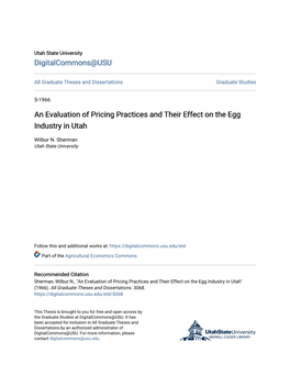 An Evaluation of Pricing Practices and Their Effect on the Egg Industry in Utah