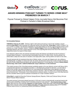 Award-Winning Podcast Turned Tv Series Crime Beat Premieres on March 7