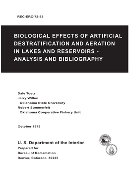 Biological Effects of Artificial Destratification and Aeration in Lakes and Reservoirs - Analysis and Bibliography