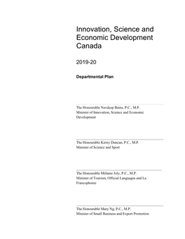 2019-20 Departmental Plan for Innovation, Science and Economic Development Canada