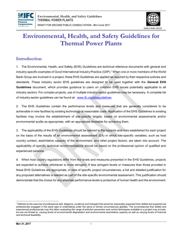 EHS Guidelines for Themal Power Plants