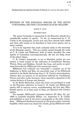 Revision of the Hawaiian Species of the Genus Cyrtandra, Section Cylindrocalyces Hillebr