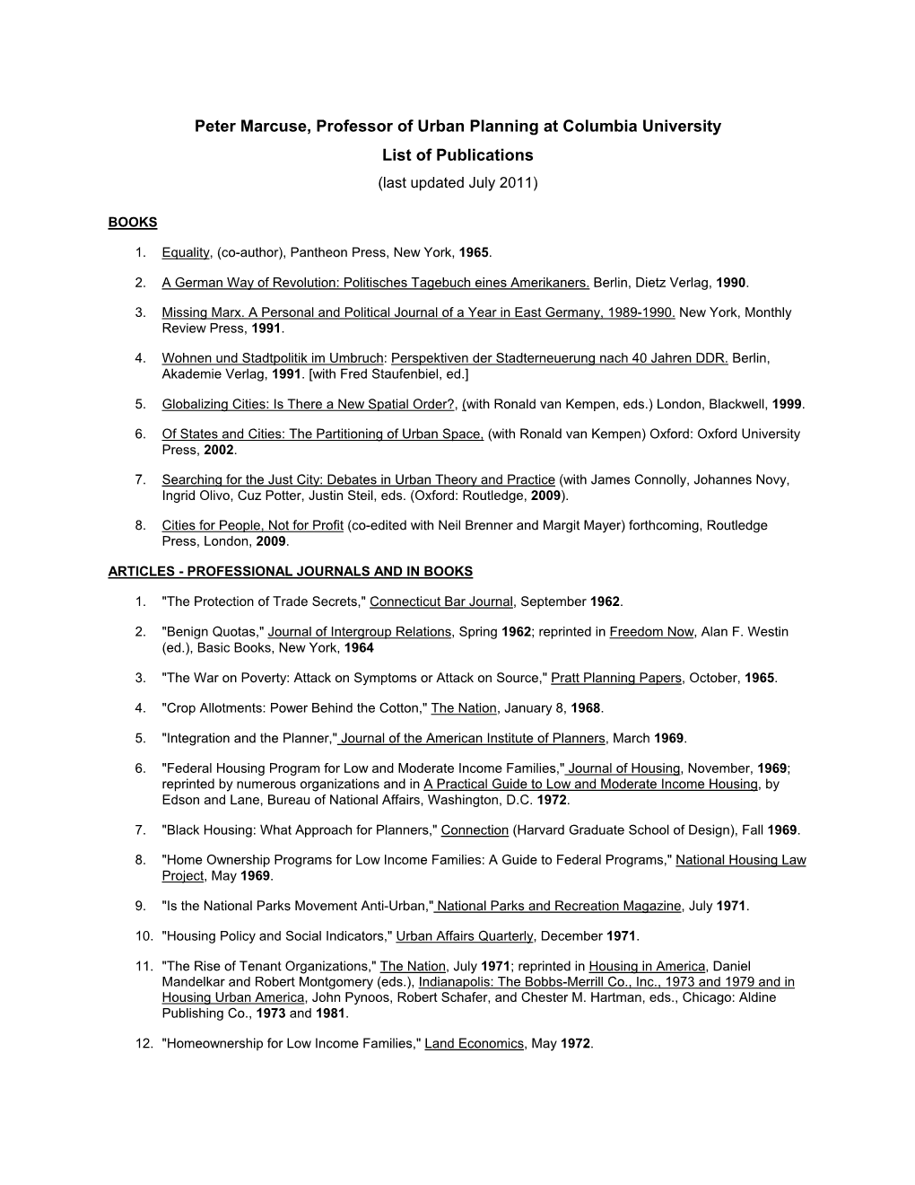 List of Peter's Publications