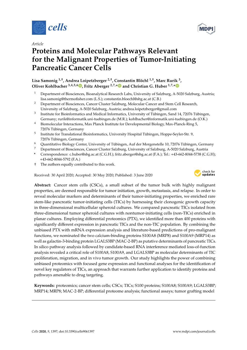 Proteins and Molecular Pathways Relevant for the Malignant Properties of Tumor-Initiating Pancreatic Cancer Cells