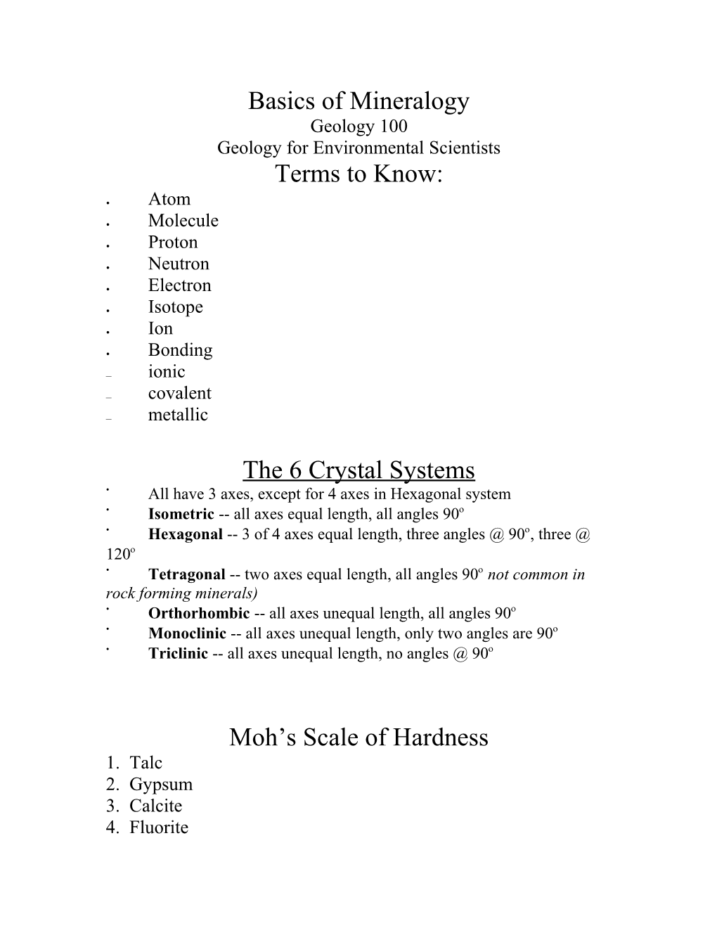 Basics of Mineralogy