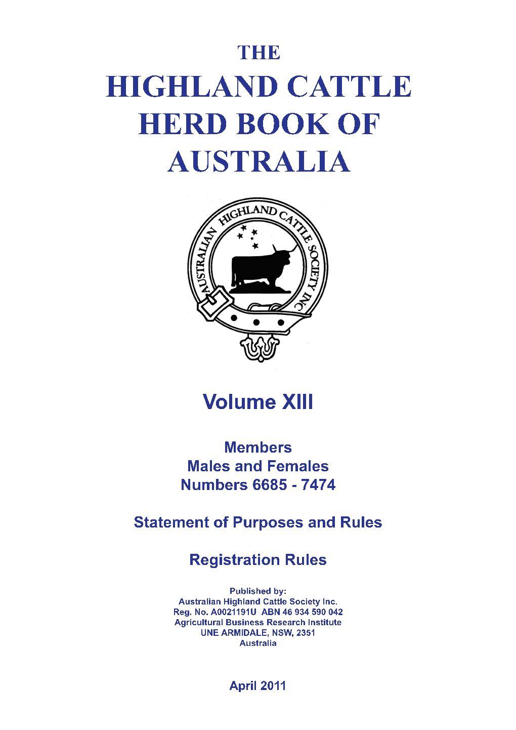 Australian Highland Cattle Society Table of Contents