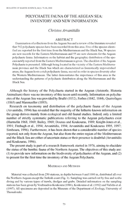 Polychaete Fauna of the Aegean Sea: Inventory and New Information