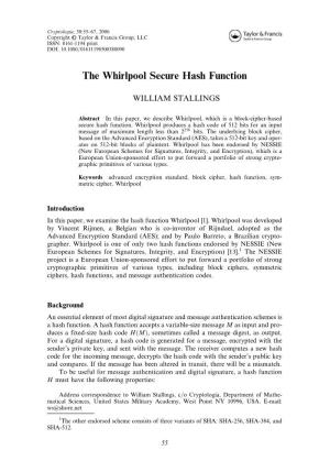The Whirlpool Secure Hash Function