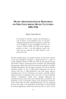 Music-Archaeological Research on Pre-Columbian Music Cultures 1880–1920