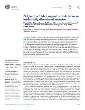 Origin of a Folded Repeat Protein from an Intrinsically Disordered Ancestor