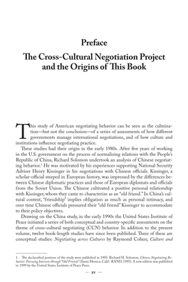 Preface the Cross-Cultural Negotiation Project and the Origins of This Book