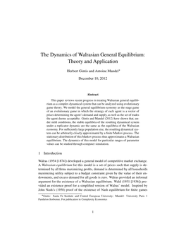 The Dynamics of Walrasian General Equilibrium: Theory and Application
