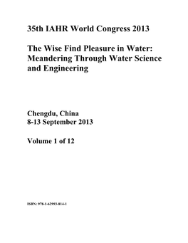 35Th IAHR World Congress 2013 the Wise Find Pleasure in Water