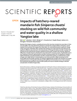 Impacts of Hatchery-Reared Mandarin Fish Siniperca Chuatsi Stocking on Wild Fish Community and Water Quality in a Shallow Yangtz