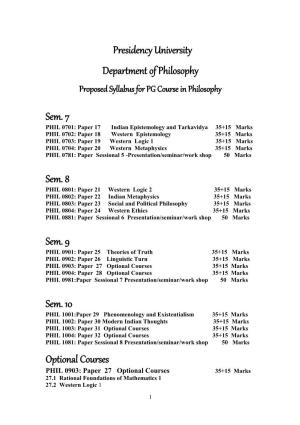 Proposed Syllabus for PG Course in Philosophy