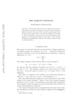 The Aliquot Constant We ﬁrst Show the Following Result on the Geometric Mean for the Ordi- Nary Sum of Divisors Function