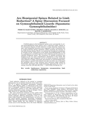 Are Hemipenial Spines Related to Limb Reduction? a Spiny Discussion Focused on Gymnophthalmid Lizards (Squamata: Gymnophthalmidae)