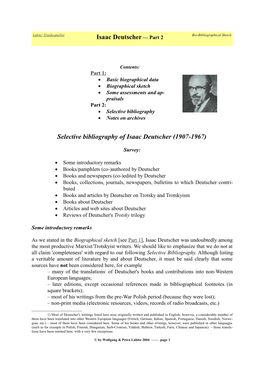 Selective Bibliography of Isaac Deutscher (1907-1967)