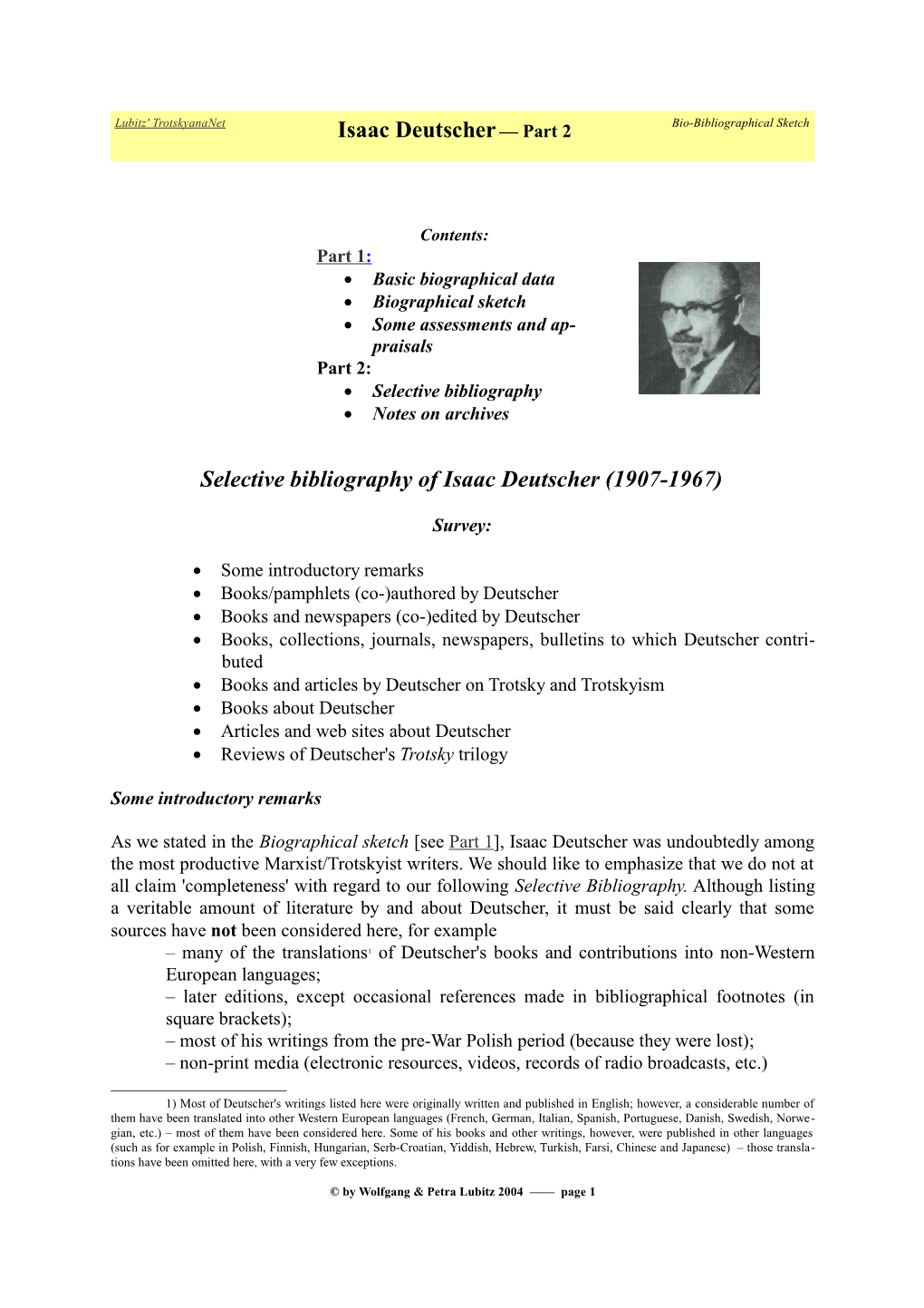 Selective Bibliography of Isaac Deutscher (1907-1967)