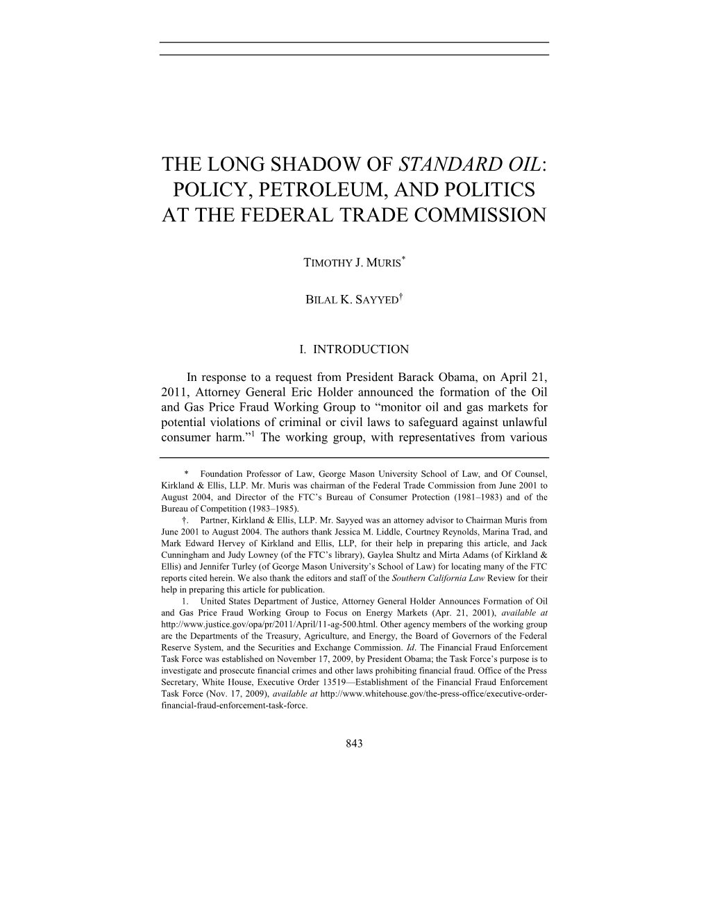 Policy, Petroleum, and Politics at the Federal Trade Commission