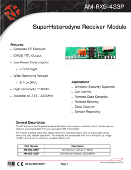 AM-RX9-433P Superheterodyne Receiver Module