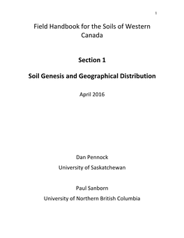 Field Handbook for the Soils of Western Canada Section 1 Soil