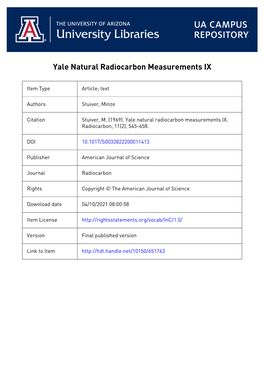 Yale Natural Radiocarbon Measurements 1X Minze