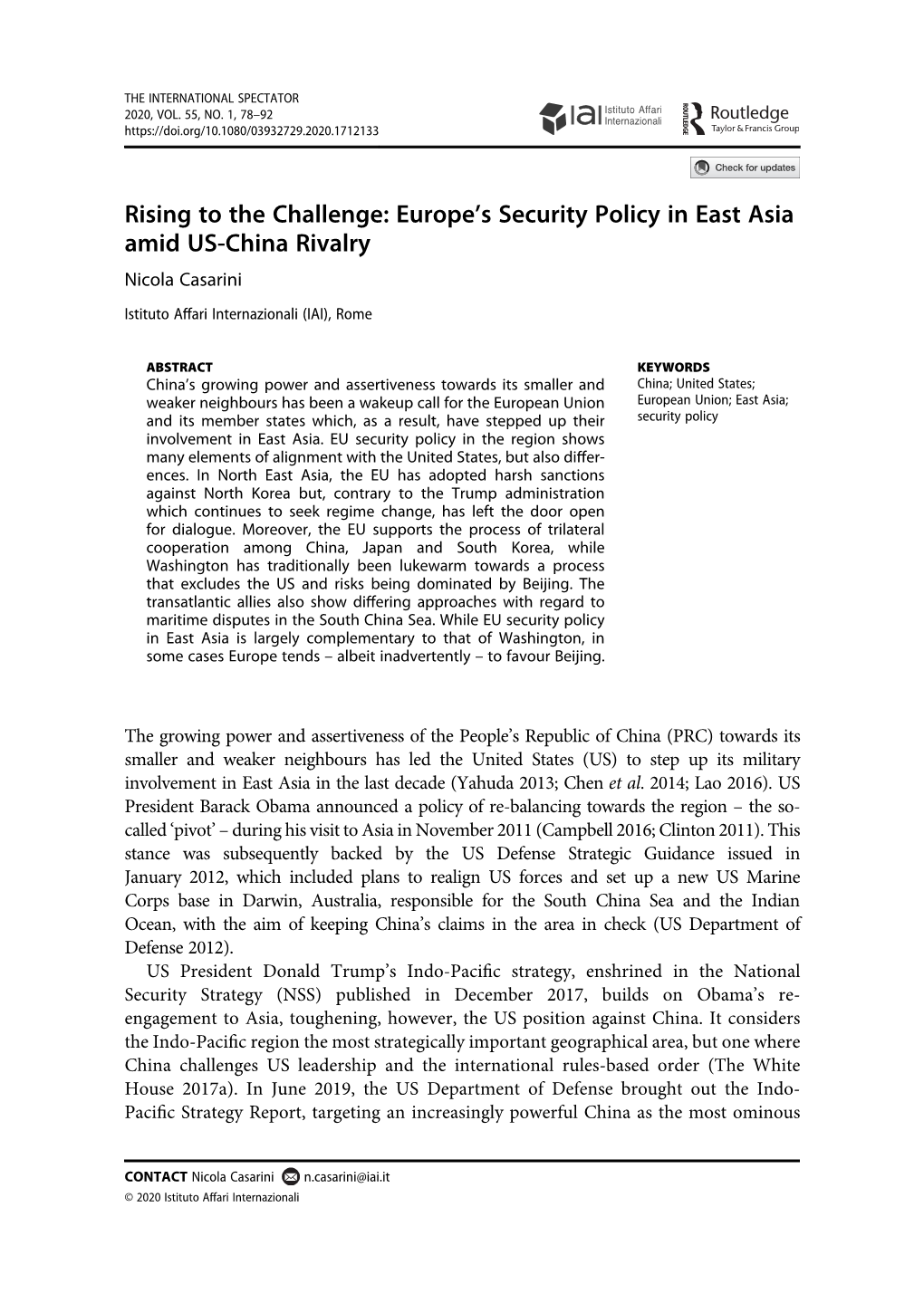 Europe's Security Policy in East Asia Amid