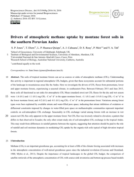 Drivers of Atmospheric Methane Uptake by Montane Forest Soils in the Southern Peruvian Andes