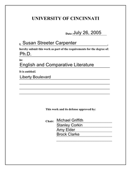 UNIVERSITY of CINCINNATI July 26, 2005 Susan Streeter Carpenter
