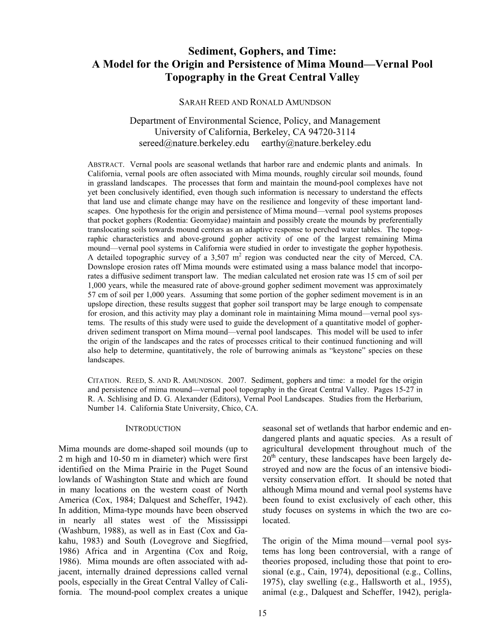 An Investigation of the Origin and Evolution of Mima Mound-Vernal