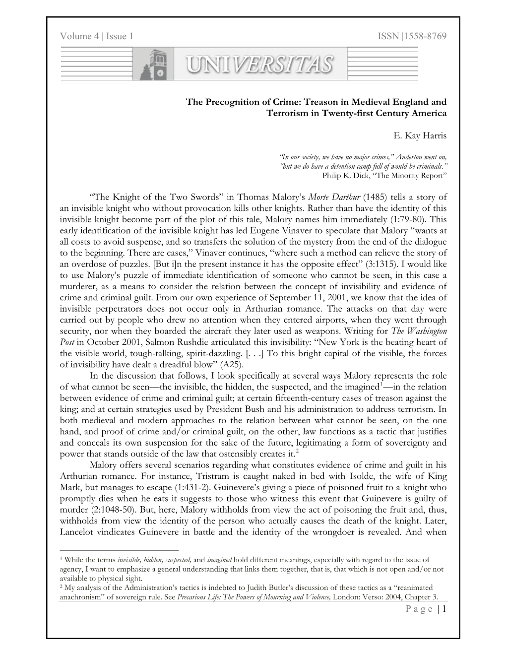 The Precognition of Crime: Treason in Medieval England and Terrorism in Twenty-First Century America