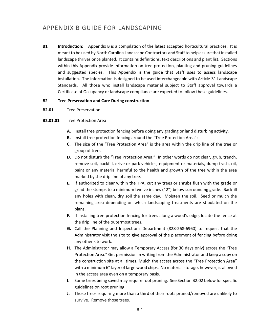 Appendix B Guide for Landscaping