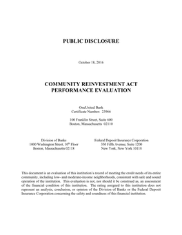 Community Reinvestment Act Performance Evaluation