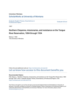 Northern Cheyenne, Missionaries, and Resistance on the Tongue River Reservation, 1884 Through 1934