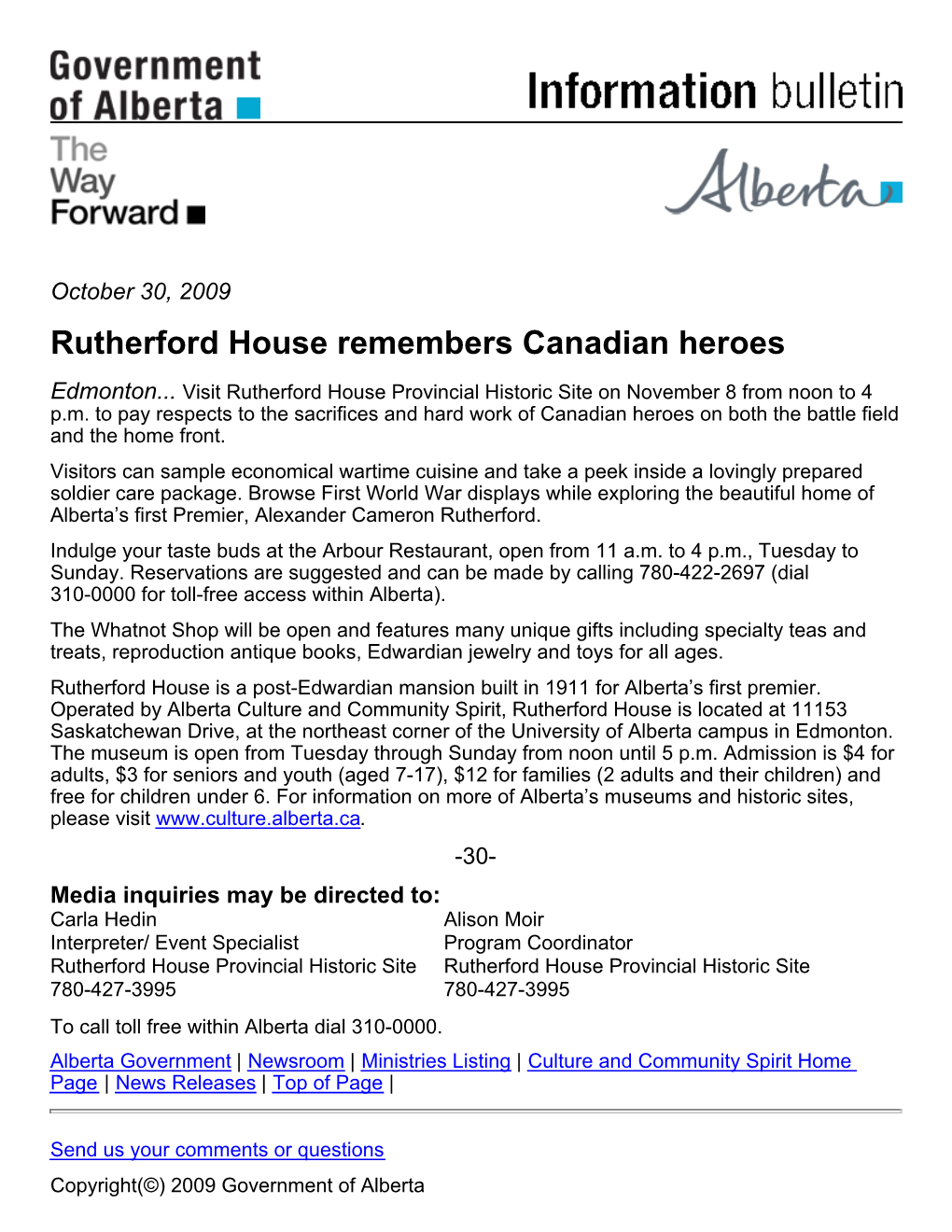 Rutherford House Remembers Canadian Heroes