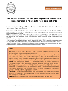 The Role of Vitamin C in the Gene Expression of Oxidative Stress Markers in Fibroblasts from Burn Patients1