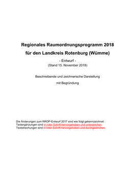 Regionales Raumordnungsprogramm 2018 Für Den Landkreis Rotenburg (Wümme) - Entwurf - (Stand 15
