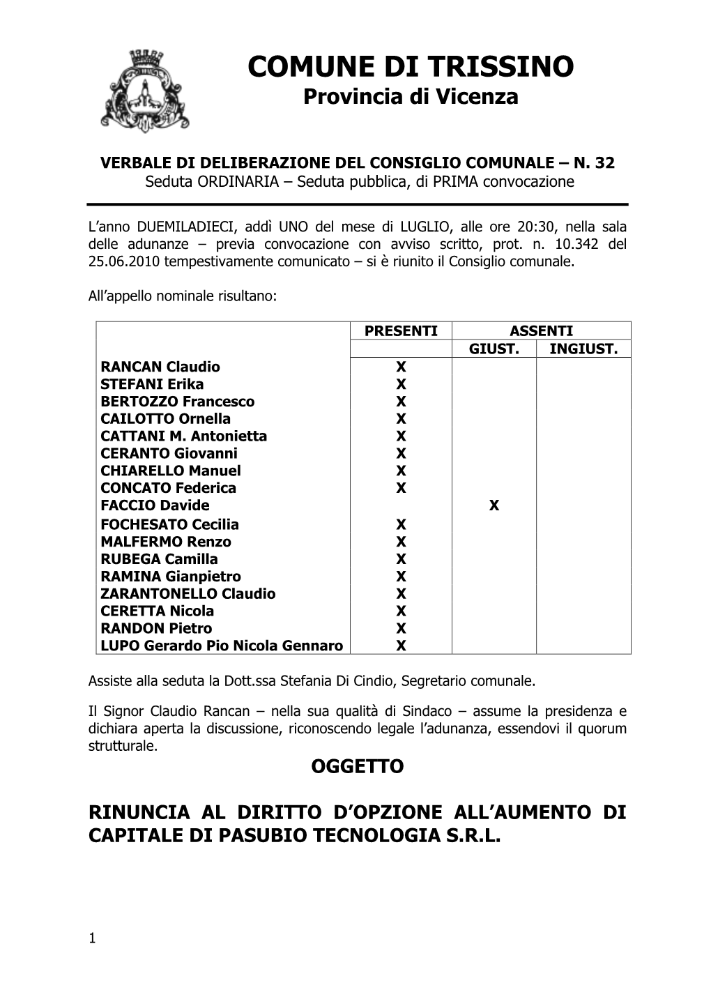 Rinuncia Al Diritto D'opzione All'aumento Di