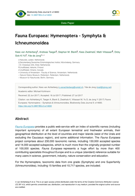 Fauna Europaea: Hymenoptera – Symphyta & Ichneumonoidea 3
