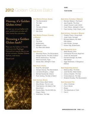 2012 Golden Globes Ballot