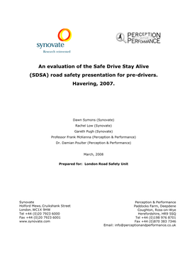 An Evaluation of the Safe Drive Stay Alive (SDSA) Road Safety Presentation for Pre-Drivers