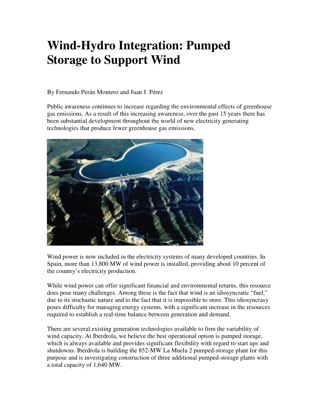 Wind-Hydro Integration: Pumped Storage to Support Wind