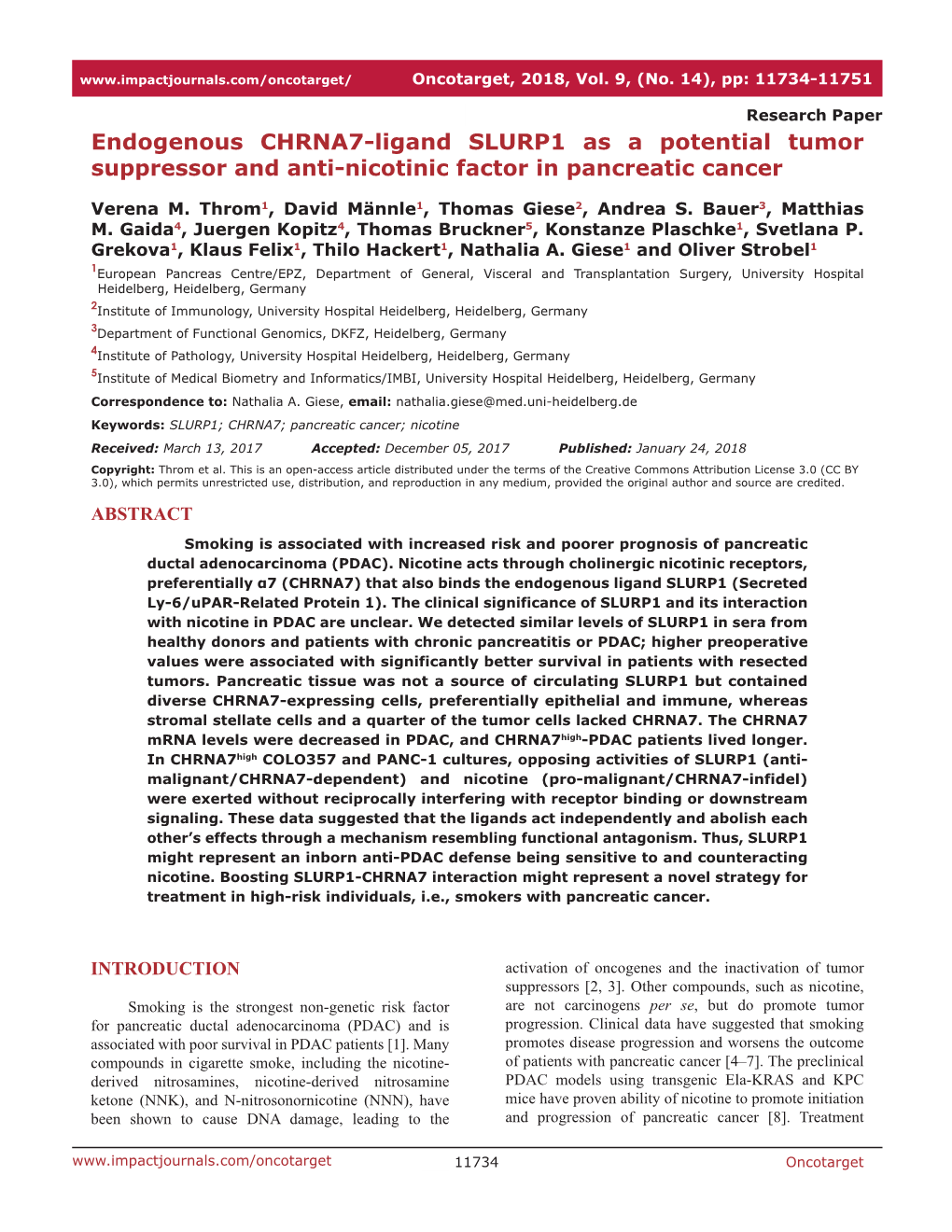 Endogenous CHRNA7-Ligand SLURP1 As a Potential Tumor Suppressor and Anti-Nicotinic Factor in Pancreatic Cancer