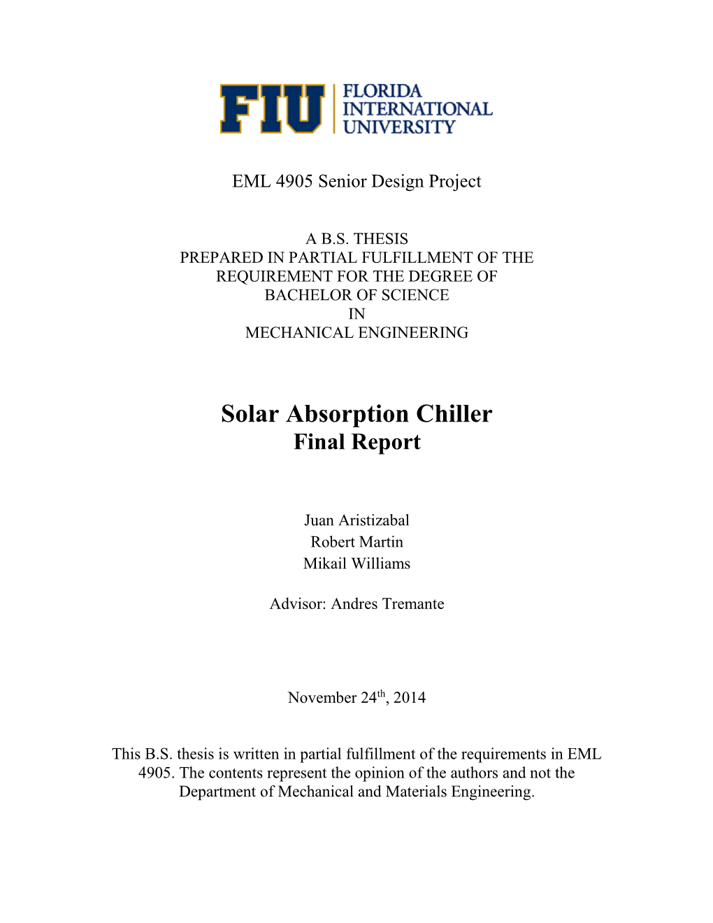 Solar Absorption Chiller Final Report