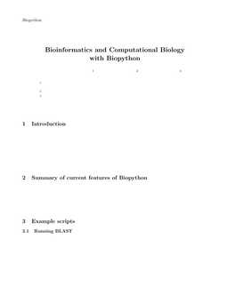 Bioinformatics and Computational Biology with Biopython