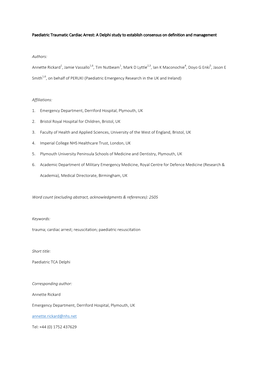 Paediatric Traumatic Cardiac Arrest: a Delphi Study to Establish Consensus on Definition and Management