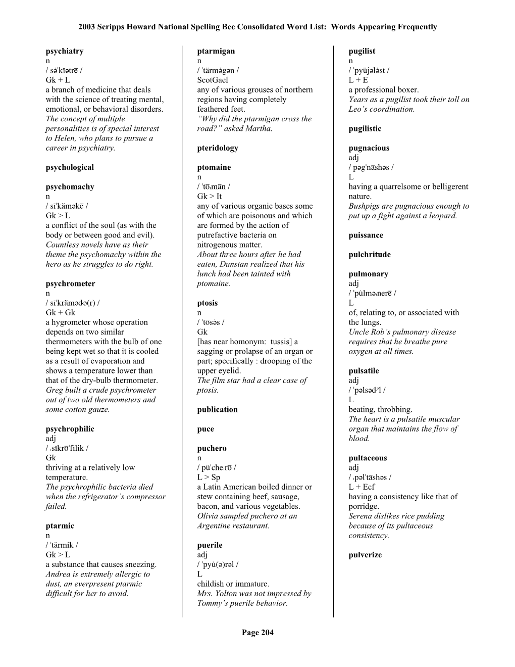 2003 Scripps Howard National Spelling Bee Consolidated Word List DocsLib