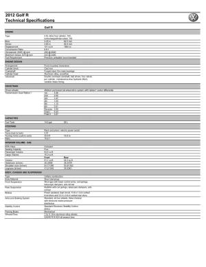 2012 Golf R Technical Specifications