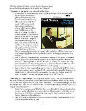 A Musical Tribute to Frank Sinatra Notes on Songs (Compiled from All Over the Internet by A.C